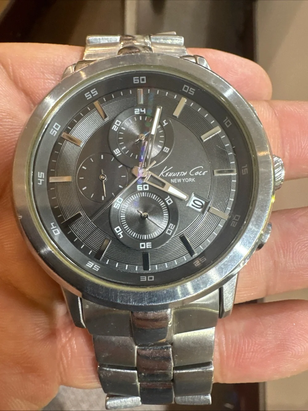 Kenneth Cole New York Chronograph Stainless Steel Watch Working Gray Dial